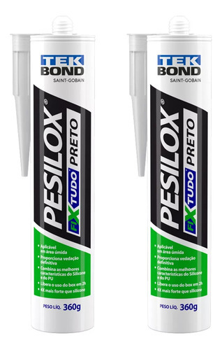 2 Cola Pu Silicone Pesilox Fixatudo Tekbond Extraforte Preto