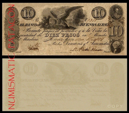 Billete 10 Pesos Provisional 1827 Buenos Aires - Copia 330