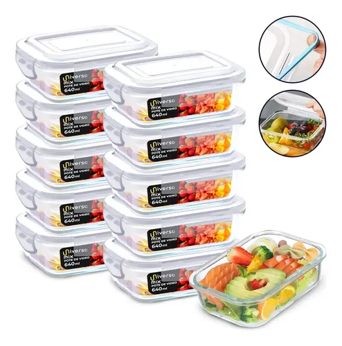 Conjunto 10 Potes 640ml Vidro Hermético 4 Travas Marmita Universo Mix