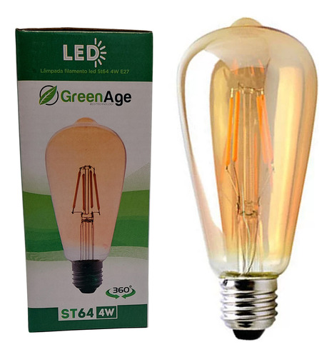 Lâmpada Filamento Led Decorativa St64 Âmbar Retrô Vintage Decorativa Branco Quente - Green Age