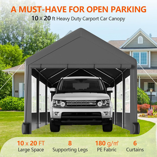 Toldo Resistente 10x20ft Con 6 Ventanas Enrollables Y Cubier