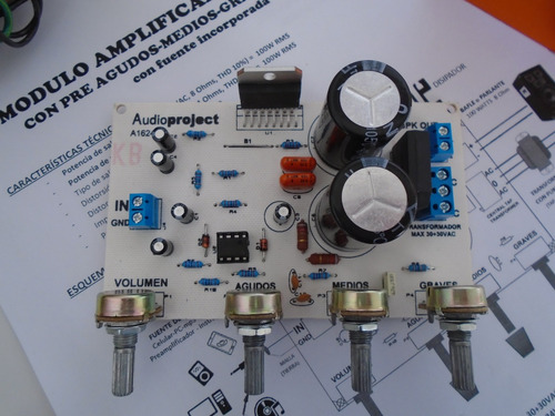 Imagen 2 de 8 de Modulo Amplificador Mono 100 Watts Con Pre - Audioproject