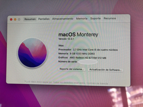 Imac 27 Ssd 480 Gb Intel I5 2.7 Ghz 8gb Ram Mid 2011 Plateado (Usado)