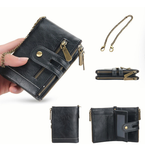 Cuero Con Cepillo Antirrobo Cartera Billetera Piel