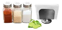 Comprar 10 Saleros Pimentero Cristal 10 Servilleteros De Acero