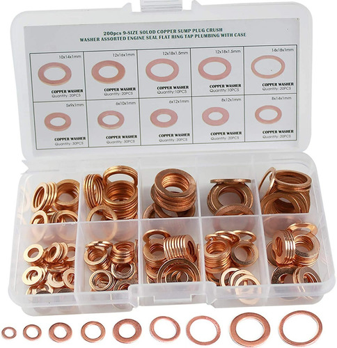 200pcs/set Purple Copper Washer Sealing Ring Gasket Flat