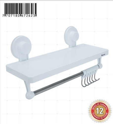Imagen 7 de 9 de Repisa Organizadora Ventosa Para Baño Con Toallero