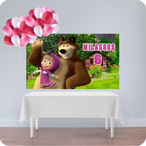 Banner Fondo Candy Bar Cumpleaños Masha Y El Oso 150x90