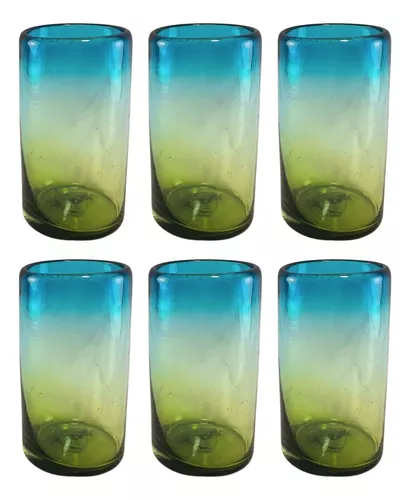 Set de 6 vasos de vidrio reciclado soplado - Mahaia Artisan Objects