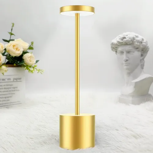 Lámpara De Mesa Luz Led Táctil Recargable Usb Restaurante © Estructura Dorado