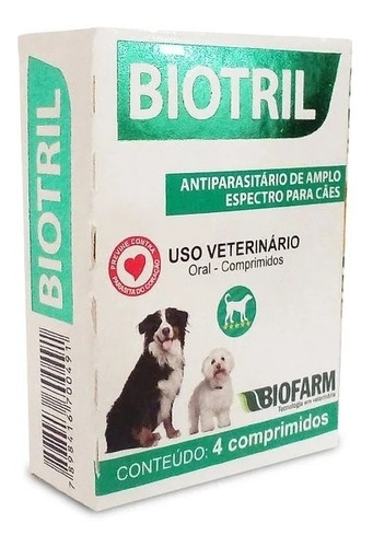 Biotril Vermífugo Para Verme Cachorro Cães  Cx 4 Comprimidos