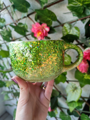 Imagen 3 de 3 de Tazón Glitter Verde Lima 480ml