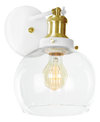 Arandela Château Bola Media Vidro Branco C/ Dourado 20cm 110V/220V