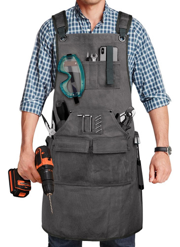 Delantal De Carpintero Ajustable Multiusos Lona Con Bolsillo