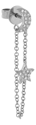 Arete De Plata 925 Zirconias Luna Cadena Unitalla Mujer