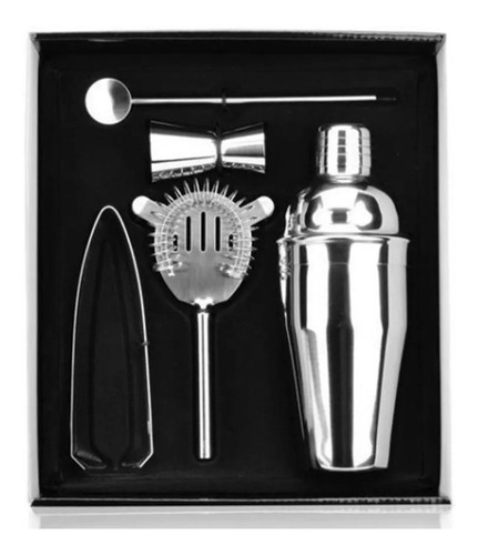 Set Barman Coctelera Plateado 5 Piezas