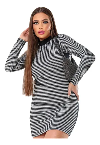 Vestido xadrez tubinho manga longa sales