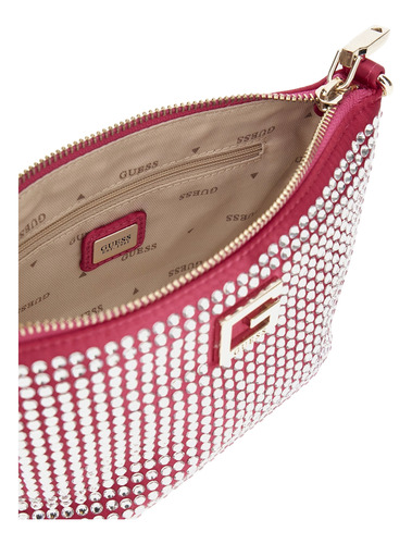 Bolsa Guess Estilo Bucket Mini 100% Original Nueva Magenta Dorado Brillante