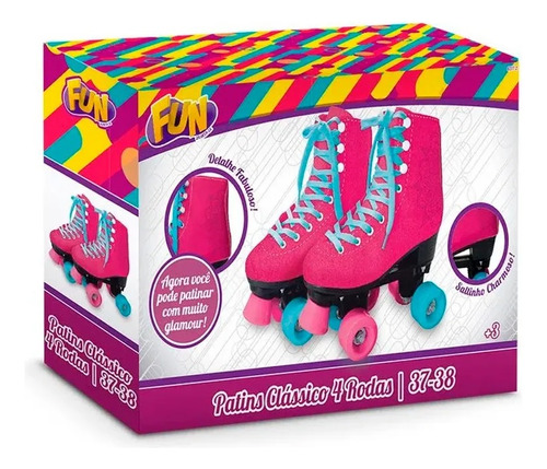 Patins Classico 4 Rodas Rosa Com Mandala 37 38 Fun F00083