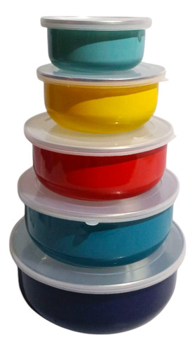 Set De 5 Bowls De Peltre Con Tapa De Plastico