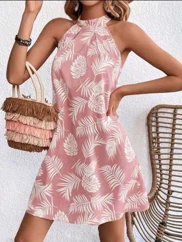 Vestido Corto Casual Estampado Estilo Tropical Teffy