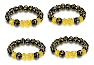 4 Peças De Pulseira Original De Feng Shui Piedras Obsidiana