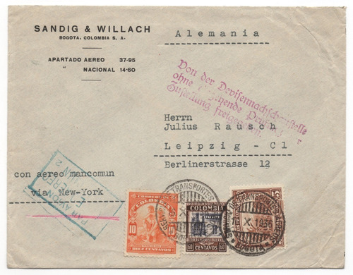 Sobre Scadta Bogotá A Leipzig 1936 Sandig & Willach