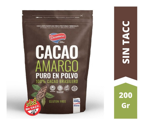 Cacao Amargo Puro En Polvo X 200 Gr-libre De Gluten Sin Tacc