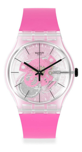 Reloj Swatch Pink Daze So29k107 Color de la correa Fucsia Color del bisel Traslúcido Color del fondo Transparente
