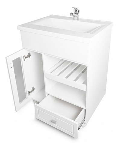 Imagen 5 de 10 de Vanitory Laqueado Puerta 60cm + Bacha Pura + Griferia