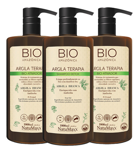 Kit 2 Escova Progressiva + Shampoo Bio Amazônica Natumaxx 1l