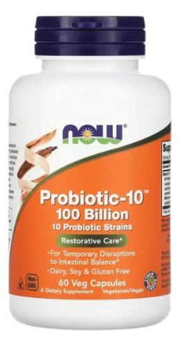 Now Foods, Probiotic-10, 100 Billion, 60 Cápsulas Sabor Sem sabor