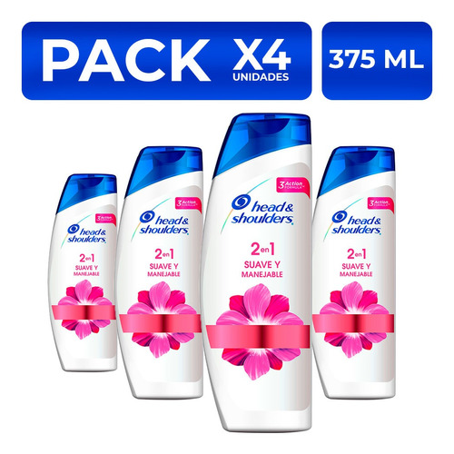 Packx4 Shampoo Head & Shoulders Suave Y Manejable 2en1 375ml