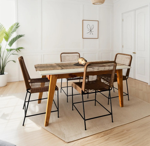 Juego Comedor Nórdico Mesa Escandinava 120 + 4 Sillas Tulum Blanco