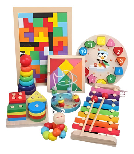Set 8 Juguetes Didácticos De Madera Para Niño Estimulación 8