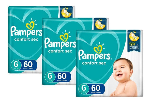 Kit Fralda Pampers Confort Sec Super Tamanho G 180 Unidades