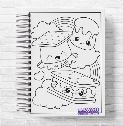 Libro Colorear Kawaii + Stickers + Chapita Regalo