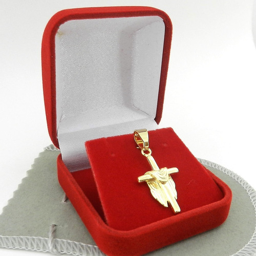 Pingente Cruz Manto 30mm Folheado Ouro Pi128 Cor Dourado