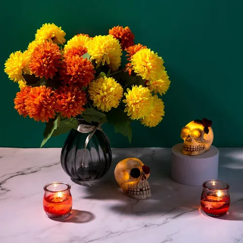 Flores Artificiales De Caléndula, Paquete De 4 Ramo De De De