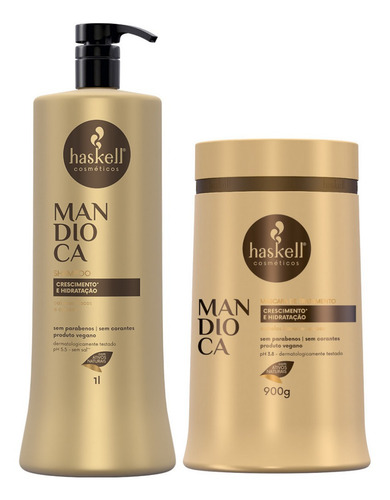 Kit Mandioca Haskell Shampoo Máscara 1 Litro Cabelos Opacos