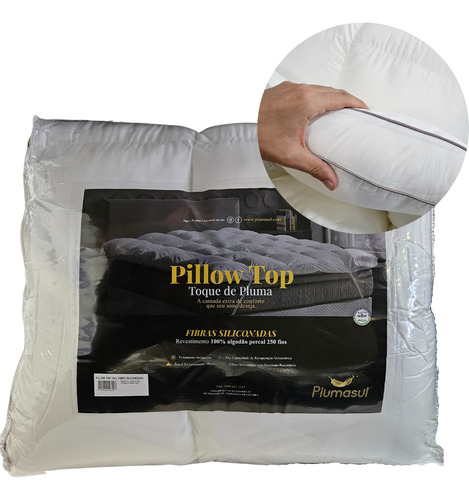 Pillow Top Queen Plumasul Fibra Siliconizada 250 Fios Branco