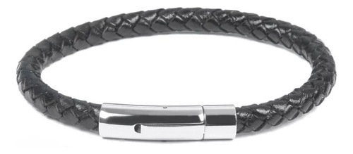 Pulsera Moda Hombre Cuero Genuino Acero Inoxidable Broche