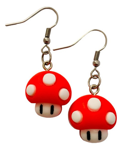 Aretes Juveniles En Forma Hongo Mario Bros, Estilo Kawaii