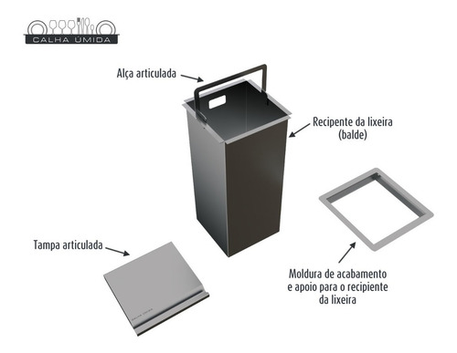 Imagem 5 de 7 de Lixeira De Embutir Quadrada Inox 7 Litros De Bancada