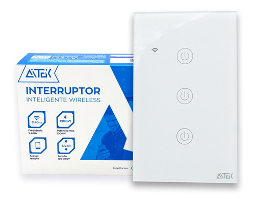 Interruptor Touch Wi-fi 4x2 3 Botões Alexa S/ Neutro