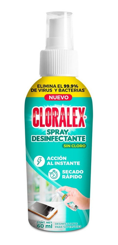 Imagen 1 de 2 de Desinfectante Spray Cloralex De 60ml Elimina 99% Virus