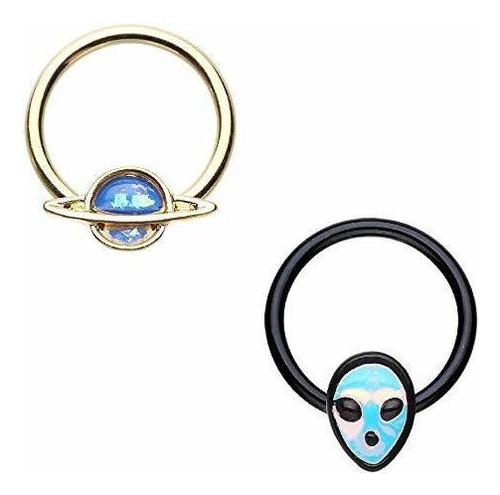 Aros - Wildklass Jewelry Set Of 2 Alien Revo Head Saturn Pl