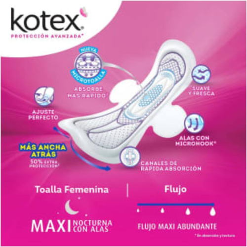 Toallas Femeninas Maxi Nocturna Con Alas Kotex 48 Piezas