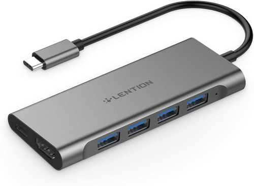 Hub Usb-c Lention Con Hdmi 4k Usb 3.0 Usb-c Gris Espacial