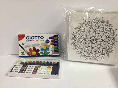 Kit 47: Set 10 Cuadros Mandala 23x23 Cm+ Acrílico Giotto 12c